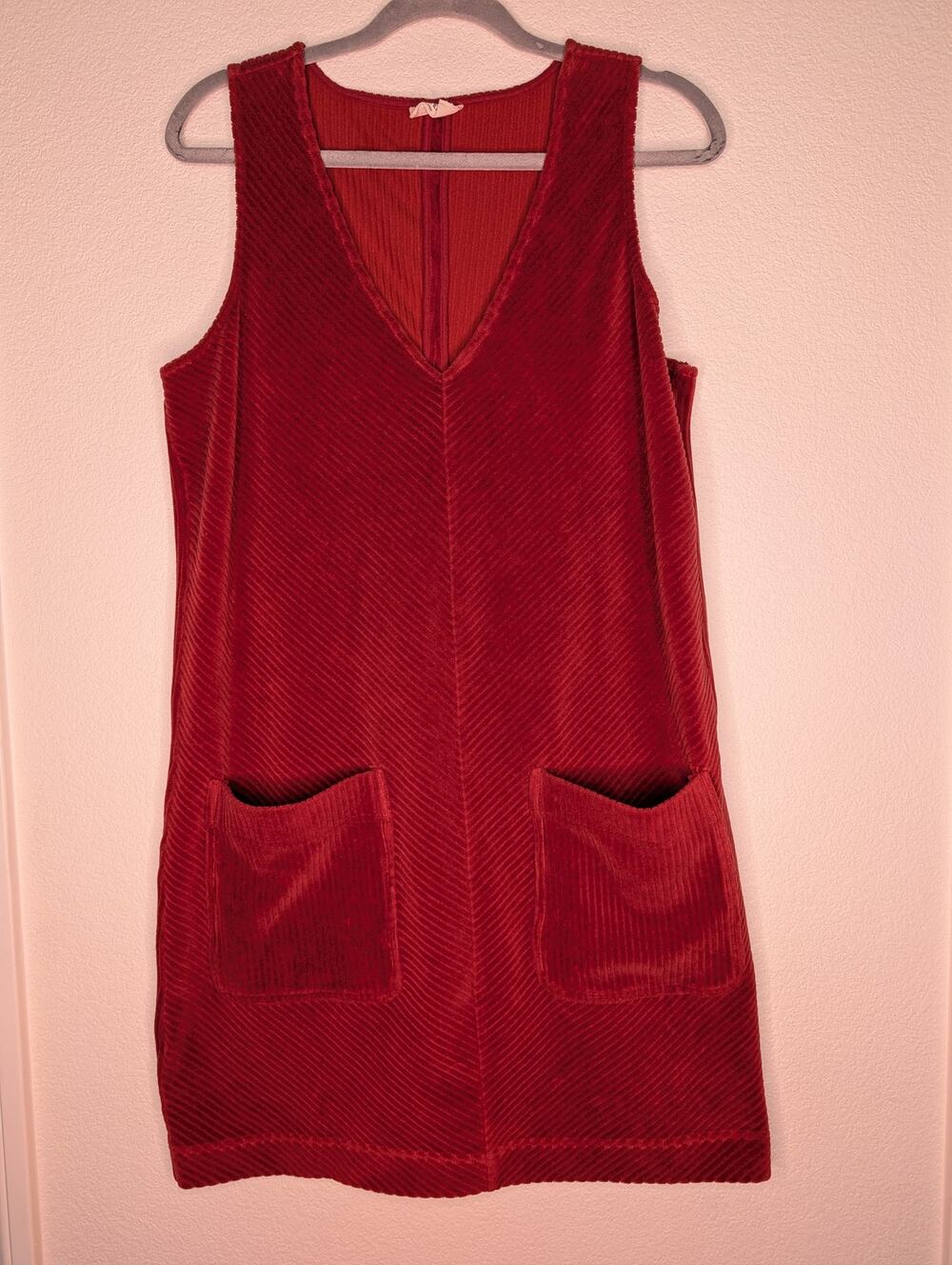 Marine Layer Women's V-Neck Corduroy Dress L Buttons Fall Orange Red Cozycore